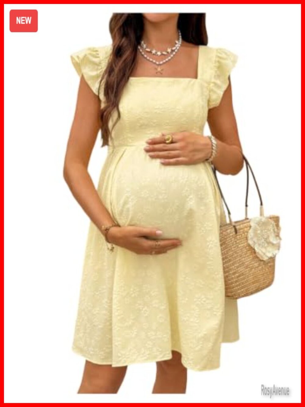 Maternity Dress Square Neck Ruffle Sleeve A-Line Summer Casual